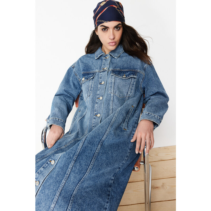 Trendyol Blue More Sustainable Denim Trench Coat