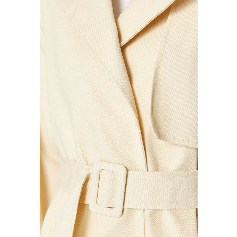 Trendyol Beige Oversize Wide Cut Belted Cotton Trench Coat