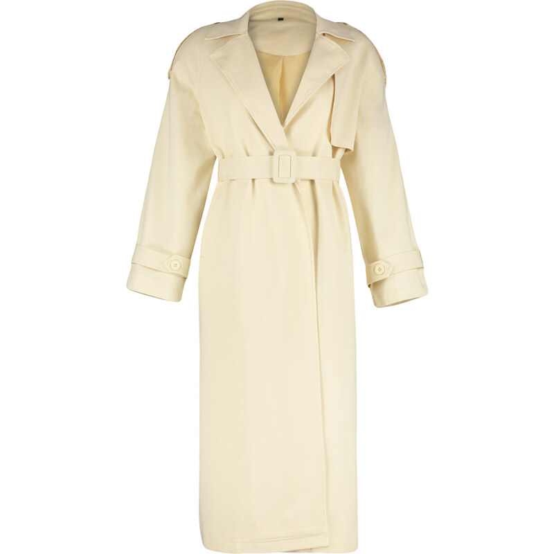 Trendyol Beige Oversize Wide Cut Belted Cotton Trench Coat