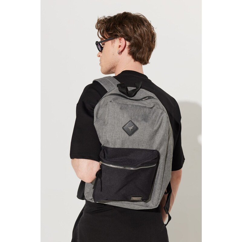 AC&Co / Altınyıldız Classics Men's Grey-black Logo Sports School-Backpack with Laptop Compartment