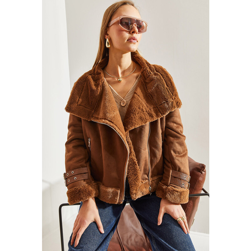 Bianco Lucci Women's Buckled Suede Coat