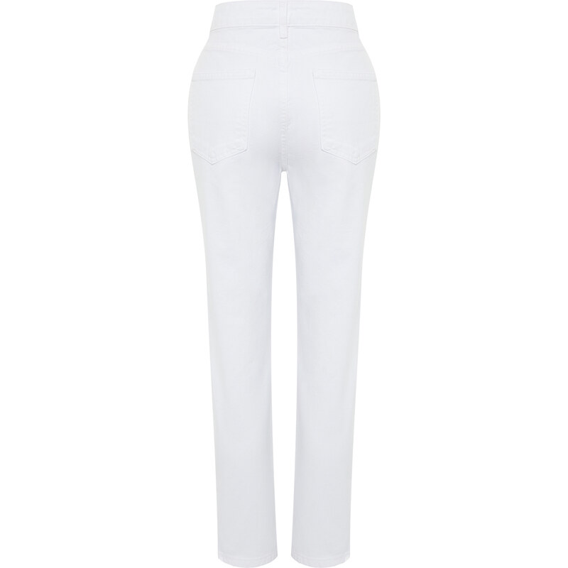 Trendyol White Front Buttoned High Waist Mom Jeans