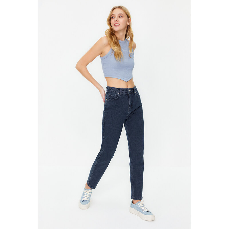 Trendyol Midnight Blue More Sustainable High Waist Slim Mom Jeans