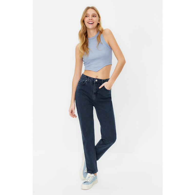 Trendyol Midnight Blue More Sustainable High Waist Slim Mom Jeans