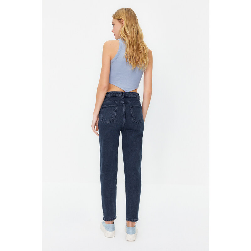 Trendyol Midnight Blue More Sustainable High Waist Slim Mom Jeans