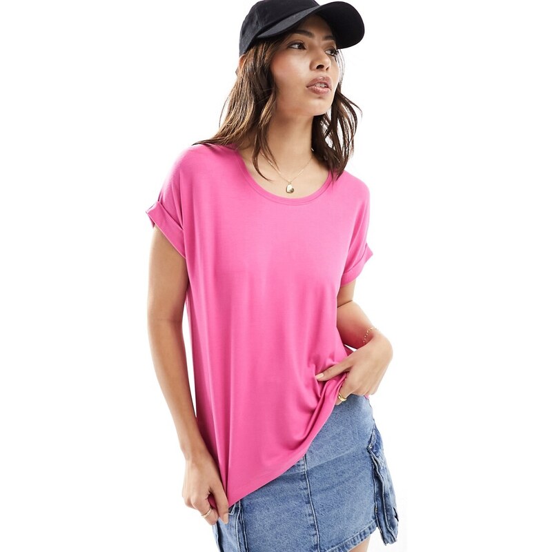 ONLY short sleeve crew neck top in bright pink
