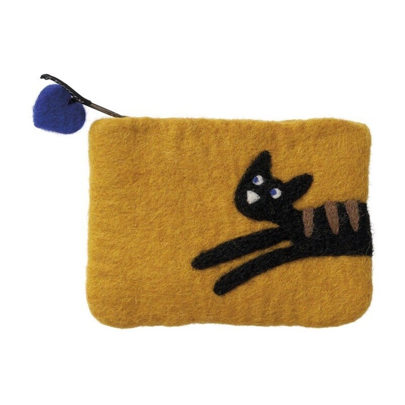 Klippan Švédsko Plstěná peněženka Jumping Cat yellow 14x10 90193301