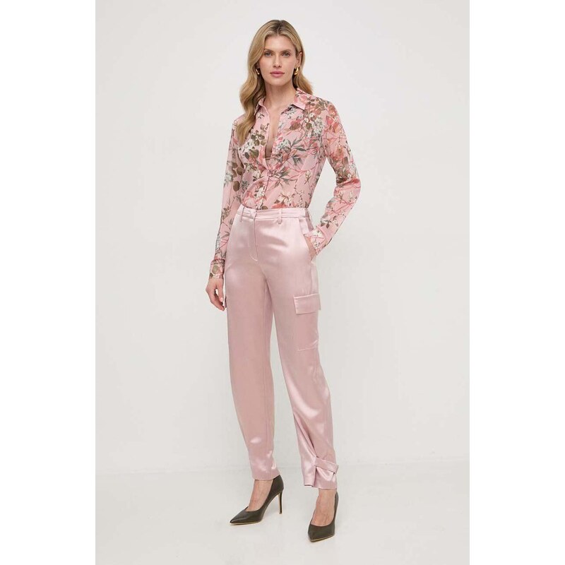 Kalhoty Guess MARZIA dámské, růžová barva, jednoduché, high waist, W4GB50 WG7C0