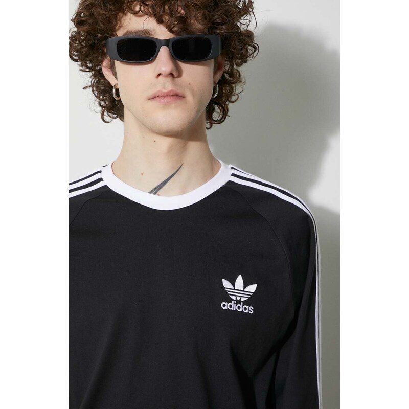 Bavlněné tričko s dlouhým rukávem adidas Originals 3-Stripes Long Sleeve Tee černá barva, s aplikací, IA4877