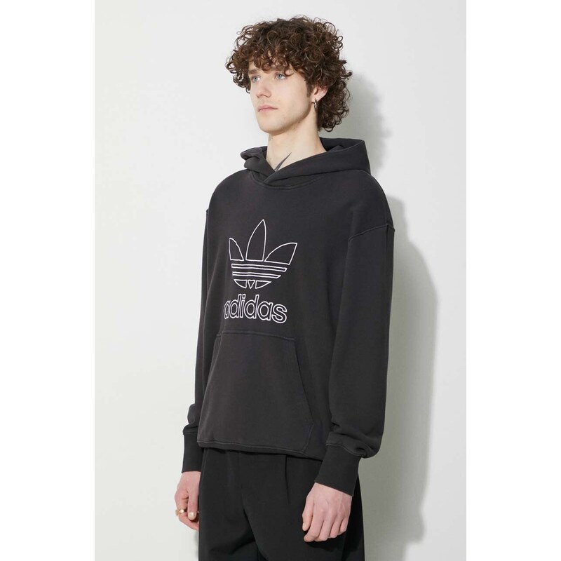 Bavlněná mikina adidas Originals Trefoil Hoodie pánská, černá barva, s kapucí, s aplikací, IU2373