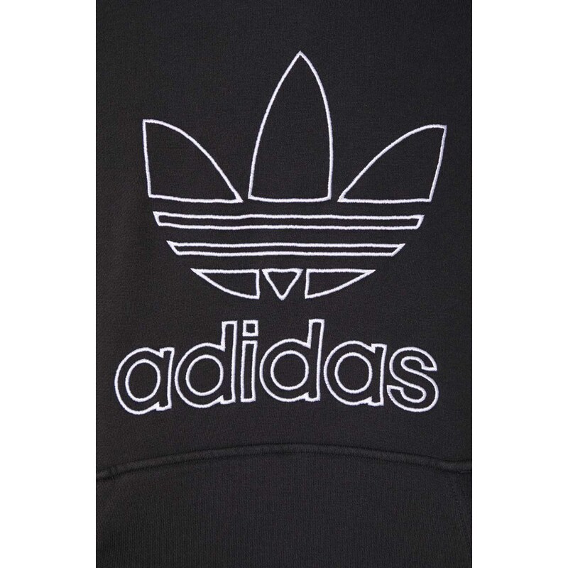 Bavlněná mikina adidas Originals Trefoil Hoodie pánská, černá barva, s kapucí, s aplikací, IU2373