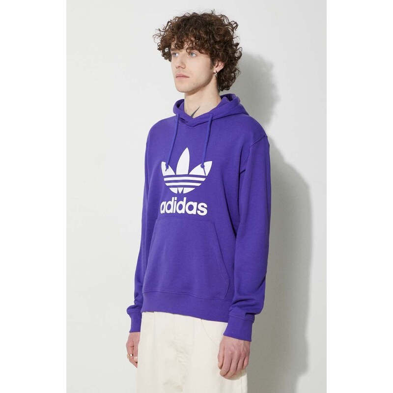 Bavlněná mikina adidas Originals Adicolor Classics Trefoil pánská, fialová barva, s kapucí, s potiskem, IM9398