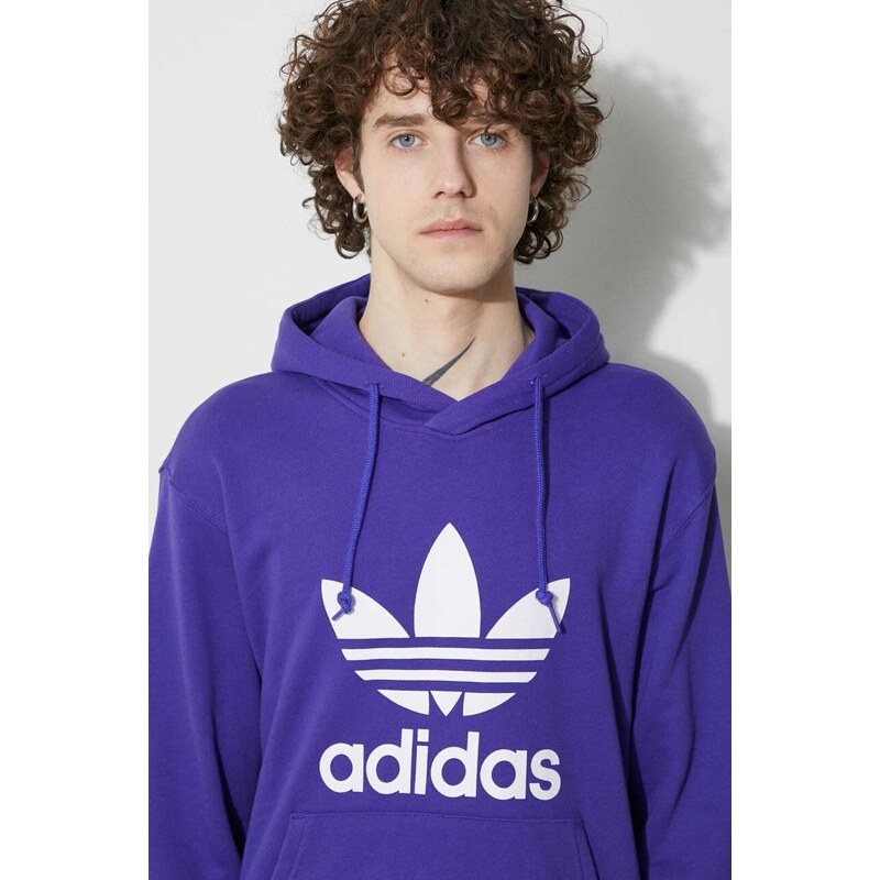 Bavlněná mikina adidas Originals Adicolor Classics Trefoil pánská, fialová barva, s kapucí, s potiskem, IM9398