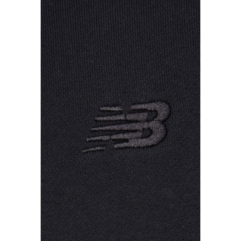 Bavlněná mikina New Balance MT41534BK pánská, černá barva, s kapucí, s aplikací