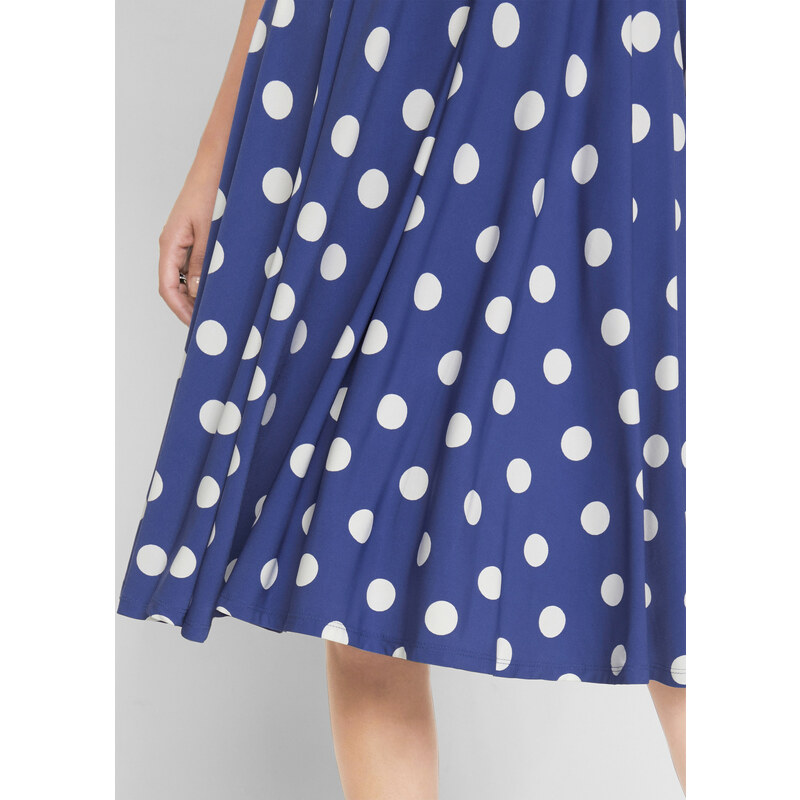 bonprix Úpletové šaty s puntíky Modrá