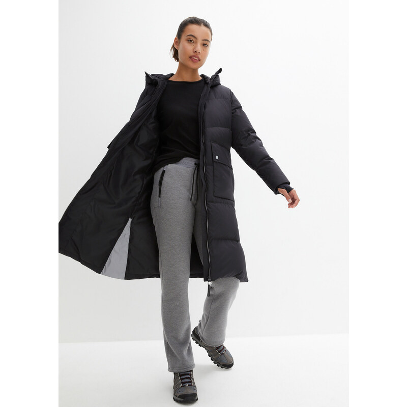 bonprix Premium péřový kabát s recyklovaným prachovým peřím a s reflexními prvky Černá