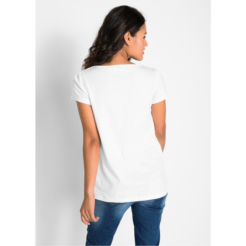 bonprix Bavlněné tričko s krajkou, krátký rukáv Bílá
