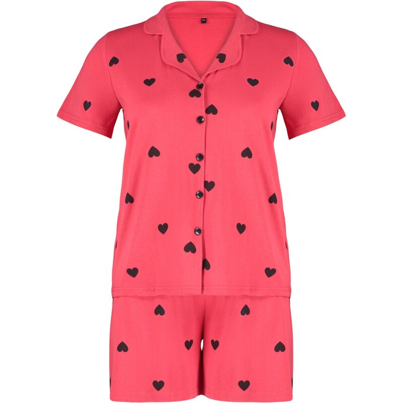 Trendyol Curve Red Heart Pattern Knitted Pajamas Set