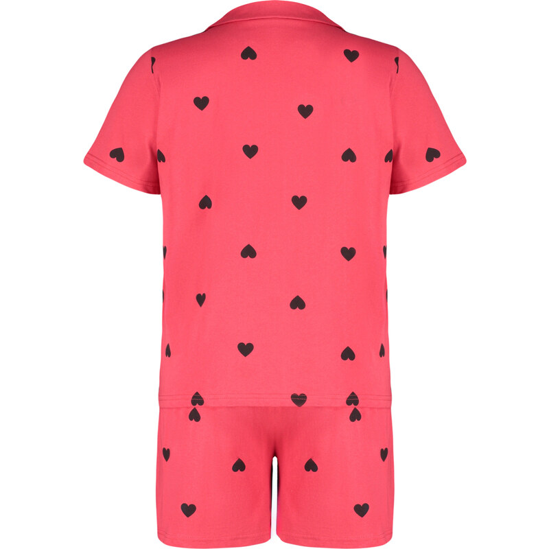 Trendyol Curve Red Heart Pattern Knitted Pajamas Set