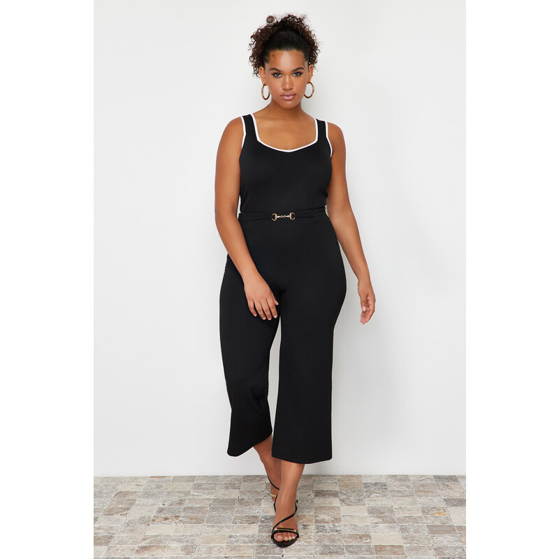 Trendyol Curve Black Stripe Detailed Square Neck Bodycon Knit