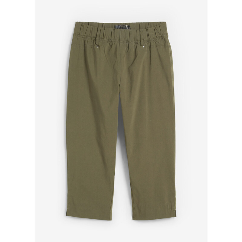bonprix Strečové capri kalhoty bez zapínání Zelená