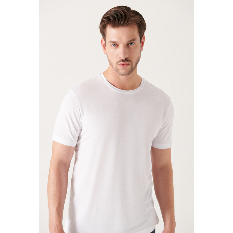 Avva Men's White Ultrasoft Crew Neck Cotton Slim Fit Slim Fit T-shirt