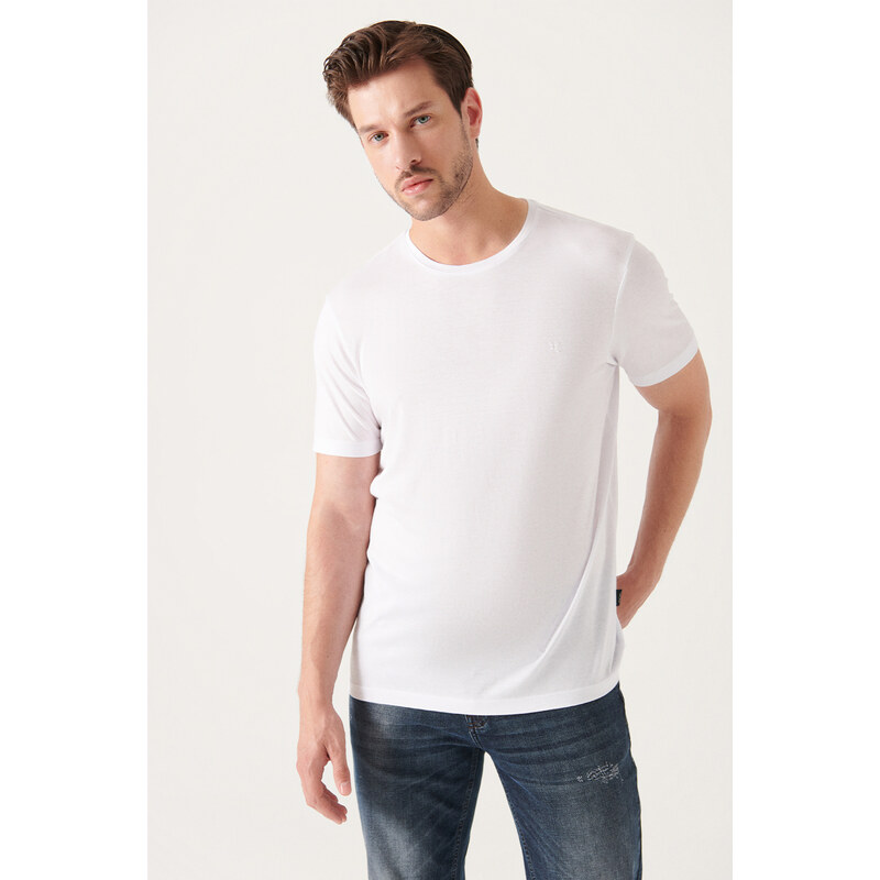 Avva Men's White Ultrasoft Crew Neck Cotton Slim Fit Slim Fit T-shirt