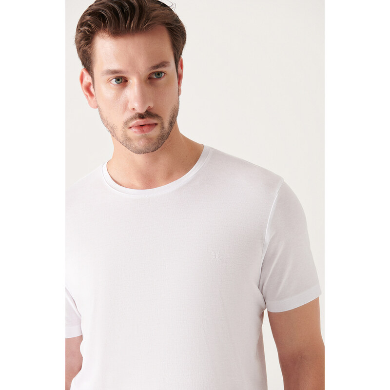 Avva Men's White Ultrasoft Crew Neck Cotton Slim Fit Slim Fit T-shirt