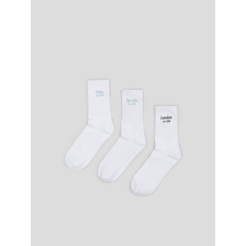Sinsay - Sada 3 párů ponožek - bílá
