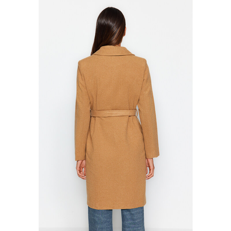 Trendyol Camel Belted Long Wool Cachet Coat