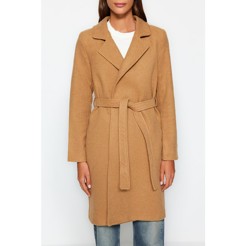 Trendyol Camel Belted Long Wool Cachet Coat