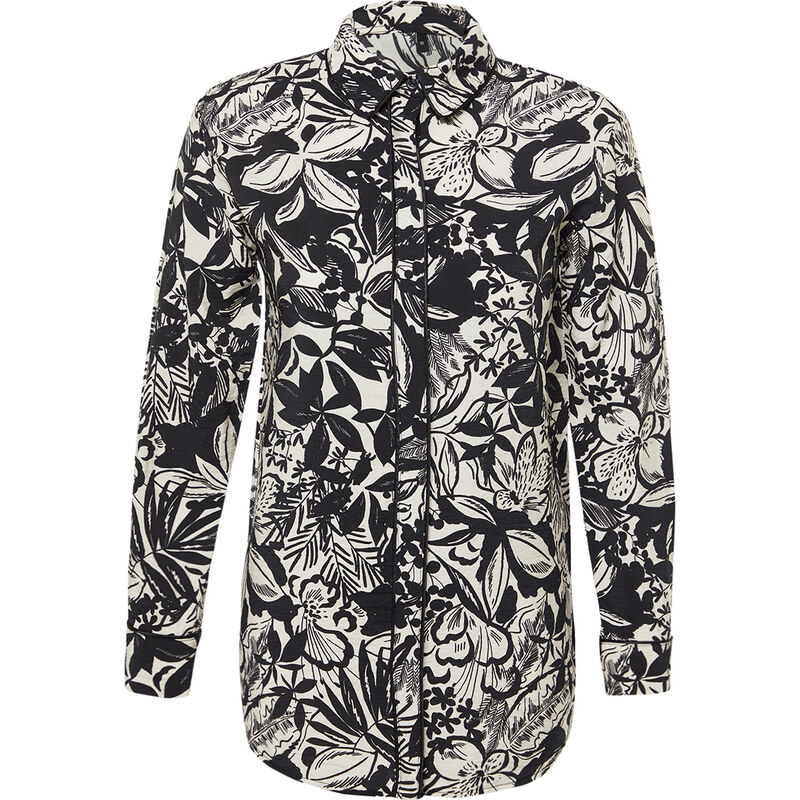 Trendyol Black Piping Detailed Woven Viscose Floral Shirt