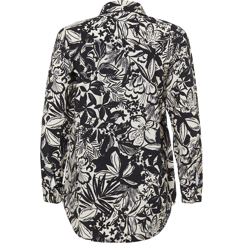 Trendyol Black Piping Detailed Woven Viscose Floral Shirt