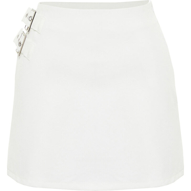 Trendyol Ecru Side Buckle Detail Woven Short Skirt