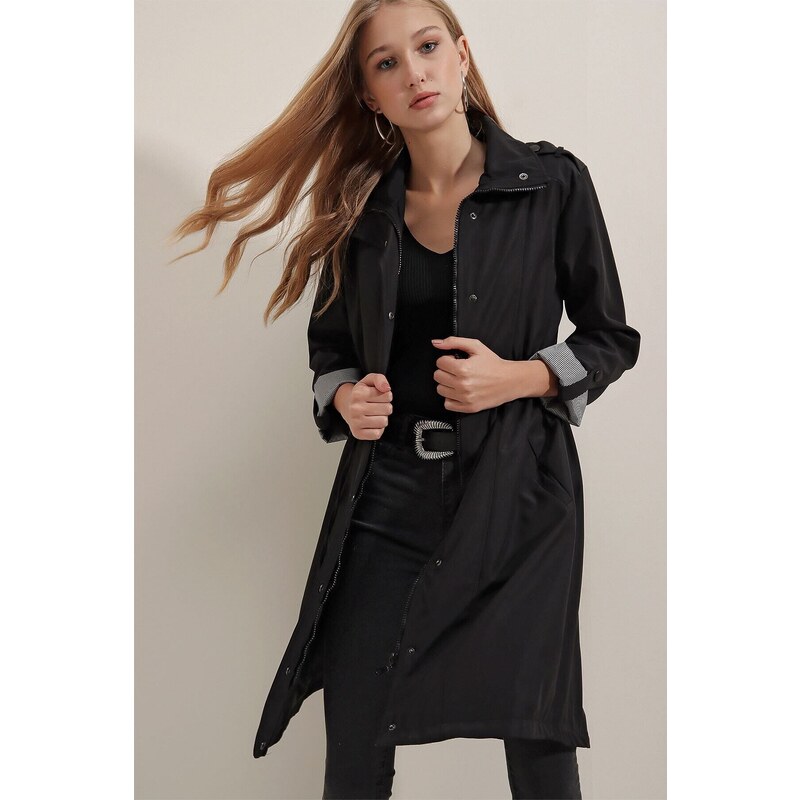 Bigdart 5808 Tie Waist Trench Coat - Black