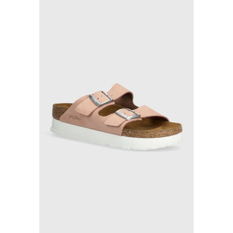 Nubukové pantofle Birkenstock Arizona Platform Flex Birkenstock x Papillio růžová barva, na platformě, 1026894