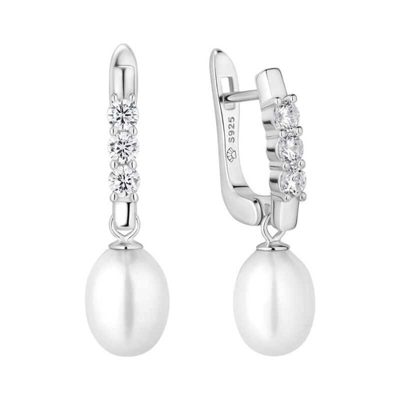 Gaura Pearls Stříbrné náušnice s bílou perlou Rita, stříbro 925/1000