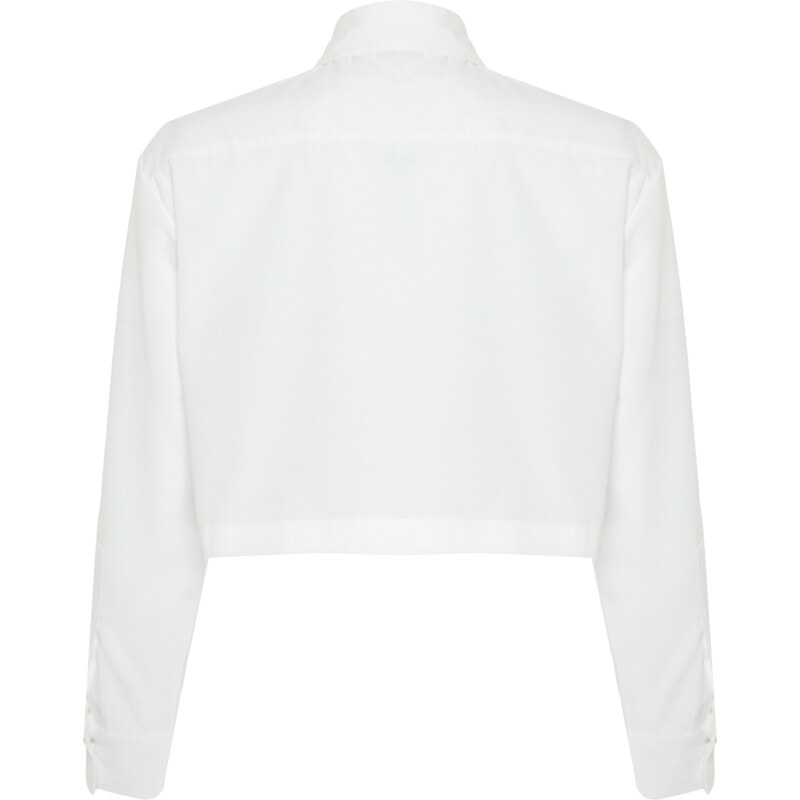 Trendyol Ecru Collar Stone Detailed Cotton Crop Woven Shirt