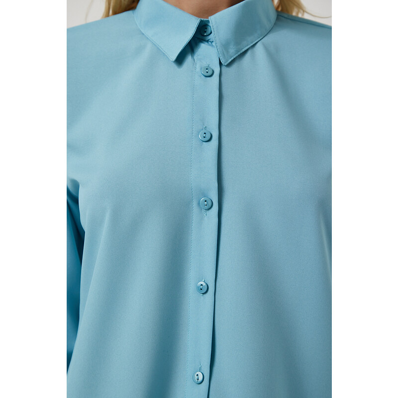 Happiness İstanbul Women's Turquoise Soft Textured Basic Shirt