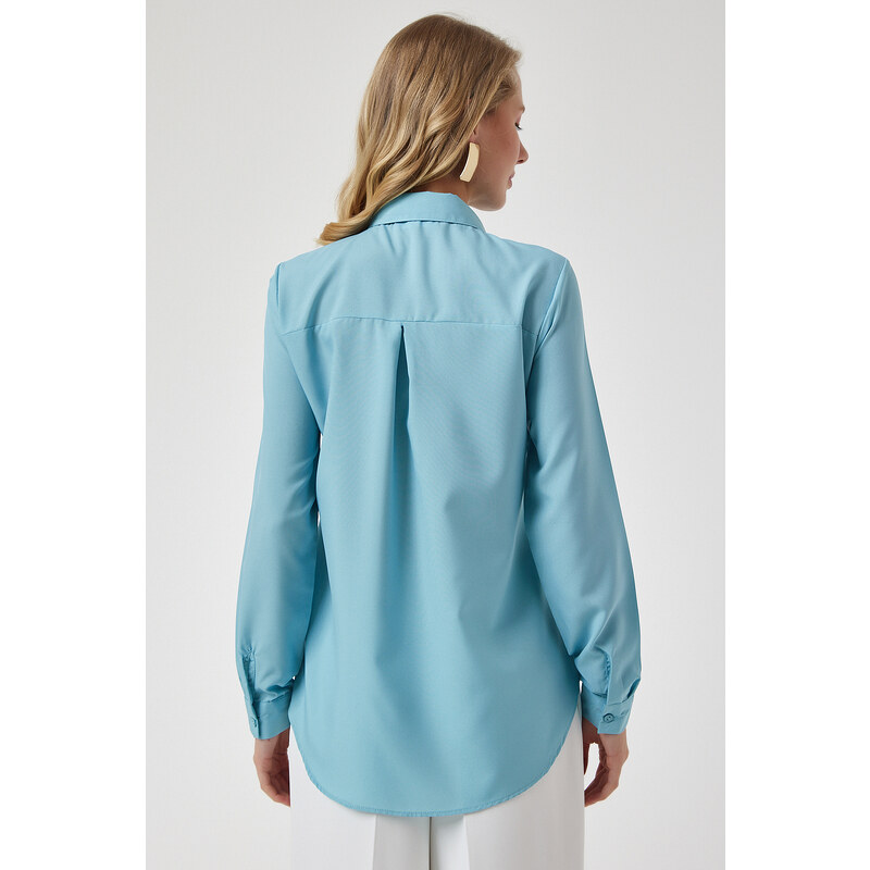 Happiness İstanbul Women's Turquoise Soft Textured Basic Shirt