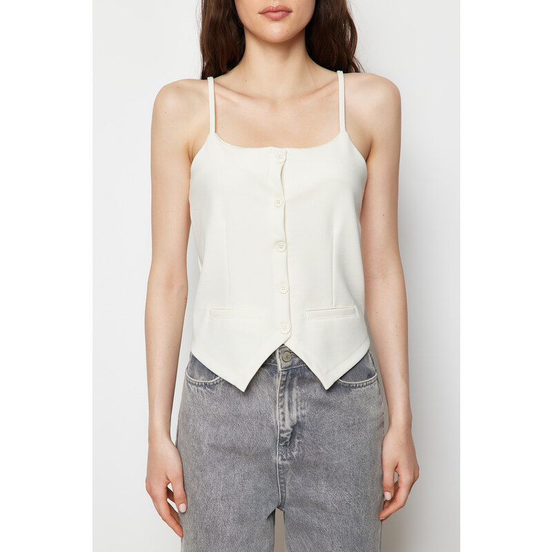 Trendyol Ecru Strap Buttoned Stretchy Knitted Blouse