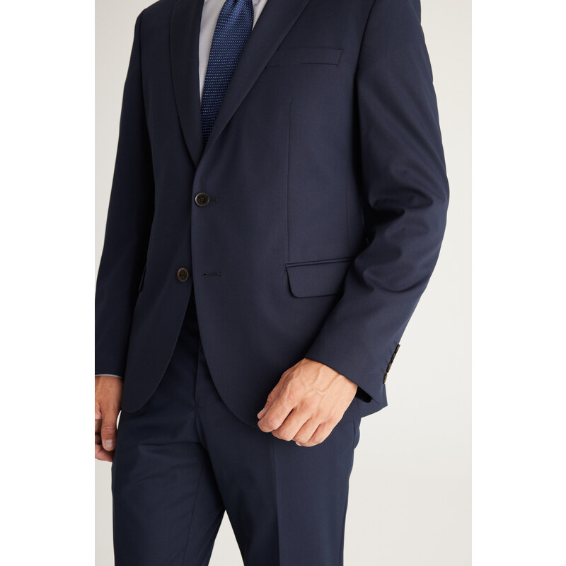 ALTINYILDIZ CLASSICS Men's Navy Blue Regular Fit Comfortable Cut Mono Collar Suit