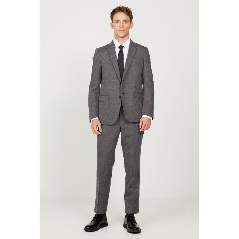 ALTINYILDIZ CLASSICS Men's Black-gray Regular Fit Relaxed Cut Mono Collar Patterned Suit