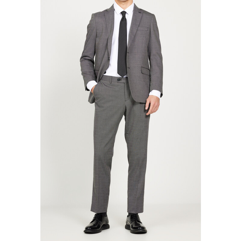 ALTINYILDIZ CLASSICS Men's Black-gray Regular Fit Relaxed Cut Mono Collar Patterned Suit