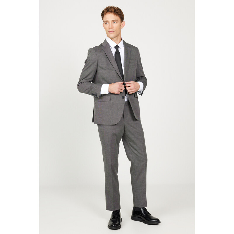 ALTINYILDIZ CLASSICS Men's Black-gray Regular Fit Relaxed Cut Mono Collar Patterned Suit