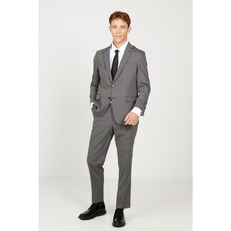 ALTINYILDIZ CLASSICS Men's Black-gray Regular Fit Relaxed Cut Mono Collar Patterned Suit