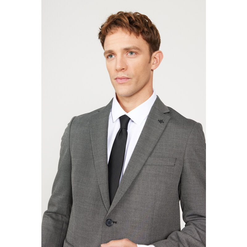 ALTINYILDIZ CLASSICS Men's Black-gray Regular Fit Relaxed Cut Mono Collar Patterned Suit