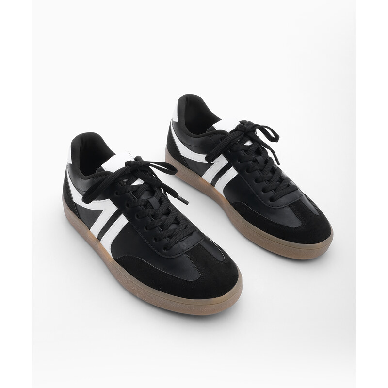Marjin Women's Sneaker Lace Up Flat Sole Sports Shoes Thione Black
