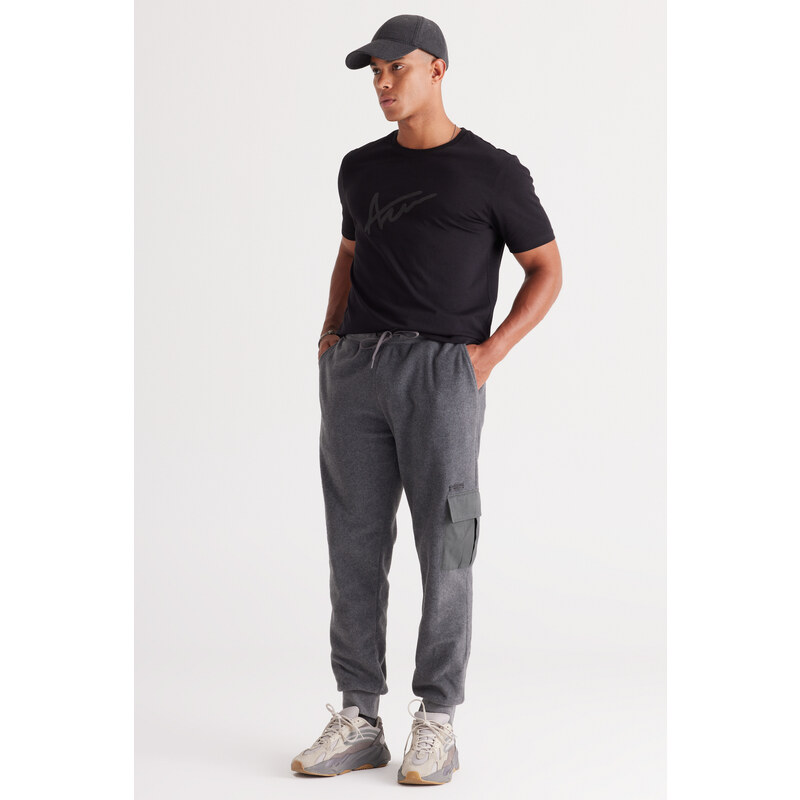 AC&Co / Altınyıldız Classics Men's Anthracite-melange Standard Fit Regular Cut Fleece Cargo Pocket Jogger Sweatpants