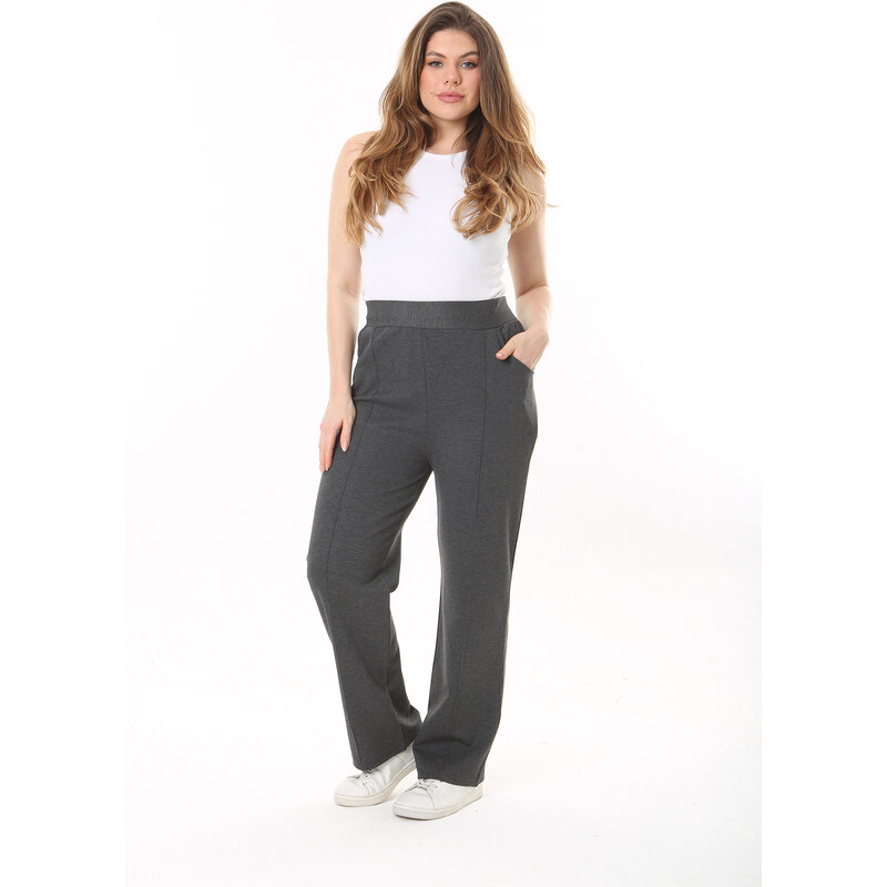 Şans Women's Plus Size Smoked Ironing Mark Grass Stitched Lycra Side Pocket Trousers